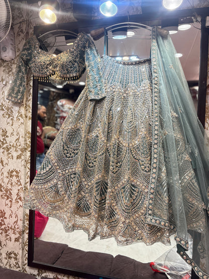 Charming grey blue crop top Lehenga