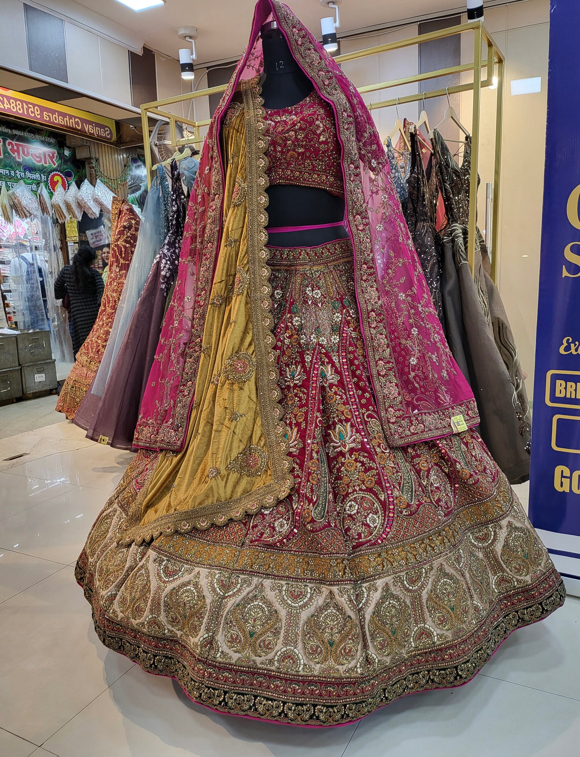 Lovely pink ivory golden double dupatta bridal lehenga