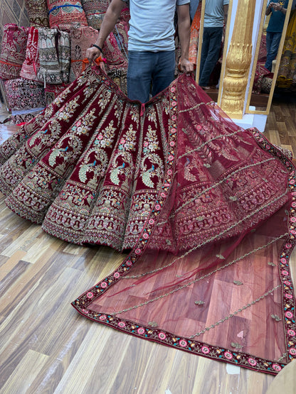 Maroon peacock Ball Bridal Lehenga