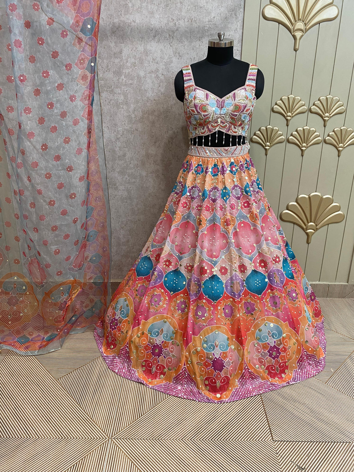 Pink Color PDP crop top lehenga