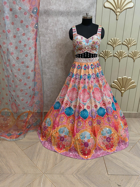 Pink Color PDP crop top lehenga