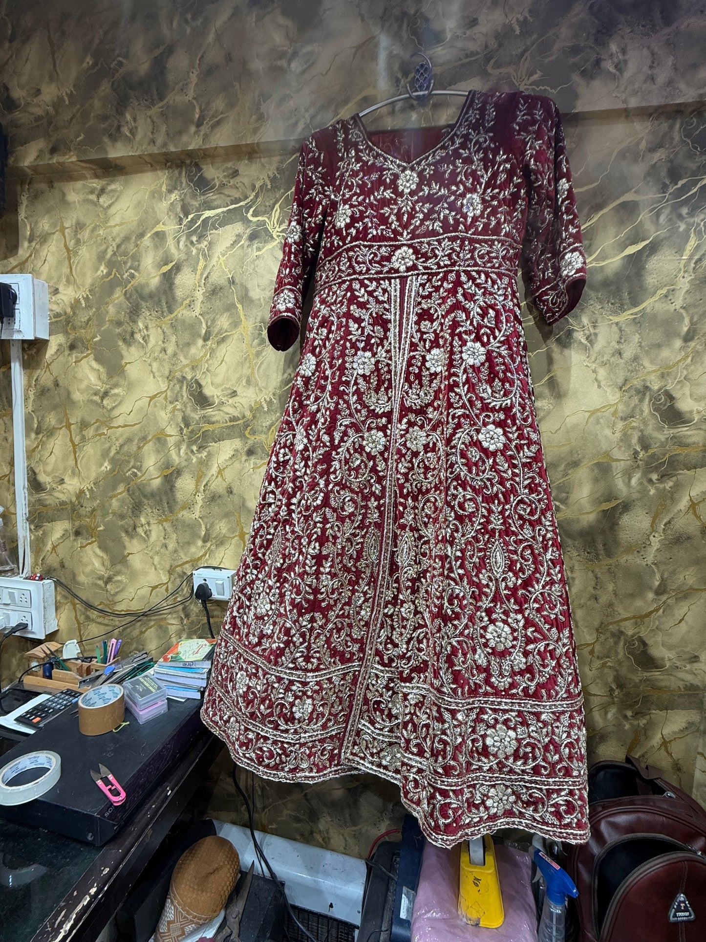 Maroon Farshi Garara Long peplum Dress