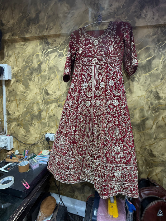Maroon Farshi Garara Long peplum Dress