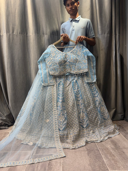 Astonishing Sky blue Crop Top Lehenga