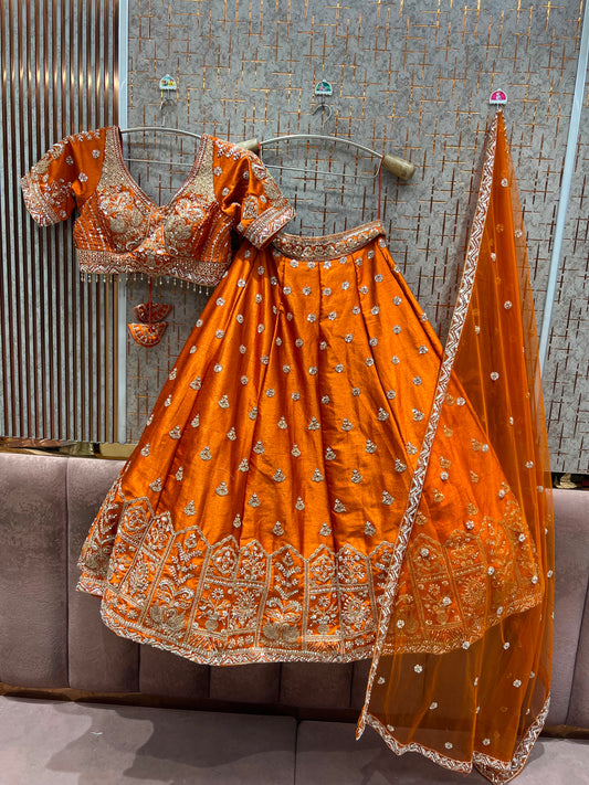 Rust Orange Crop Top Lehenga