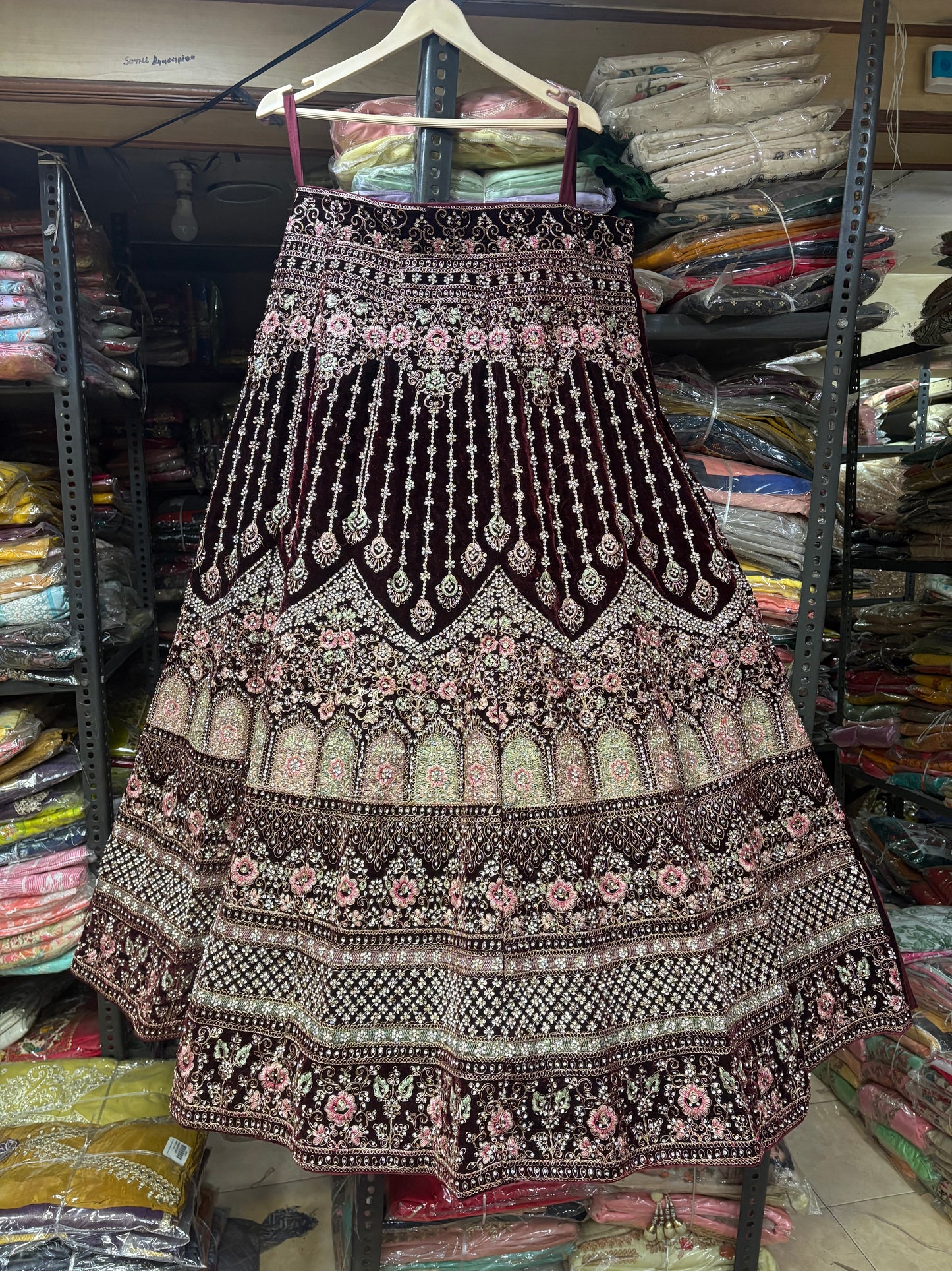 Eye Catching Jhumka Maroon Bridal Lehenga