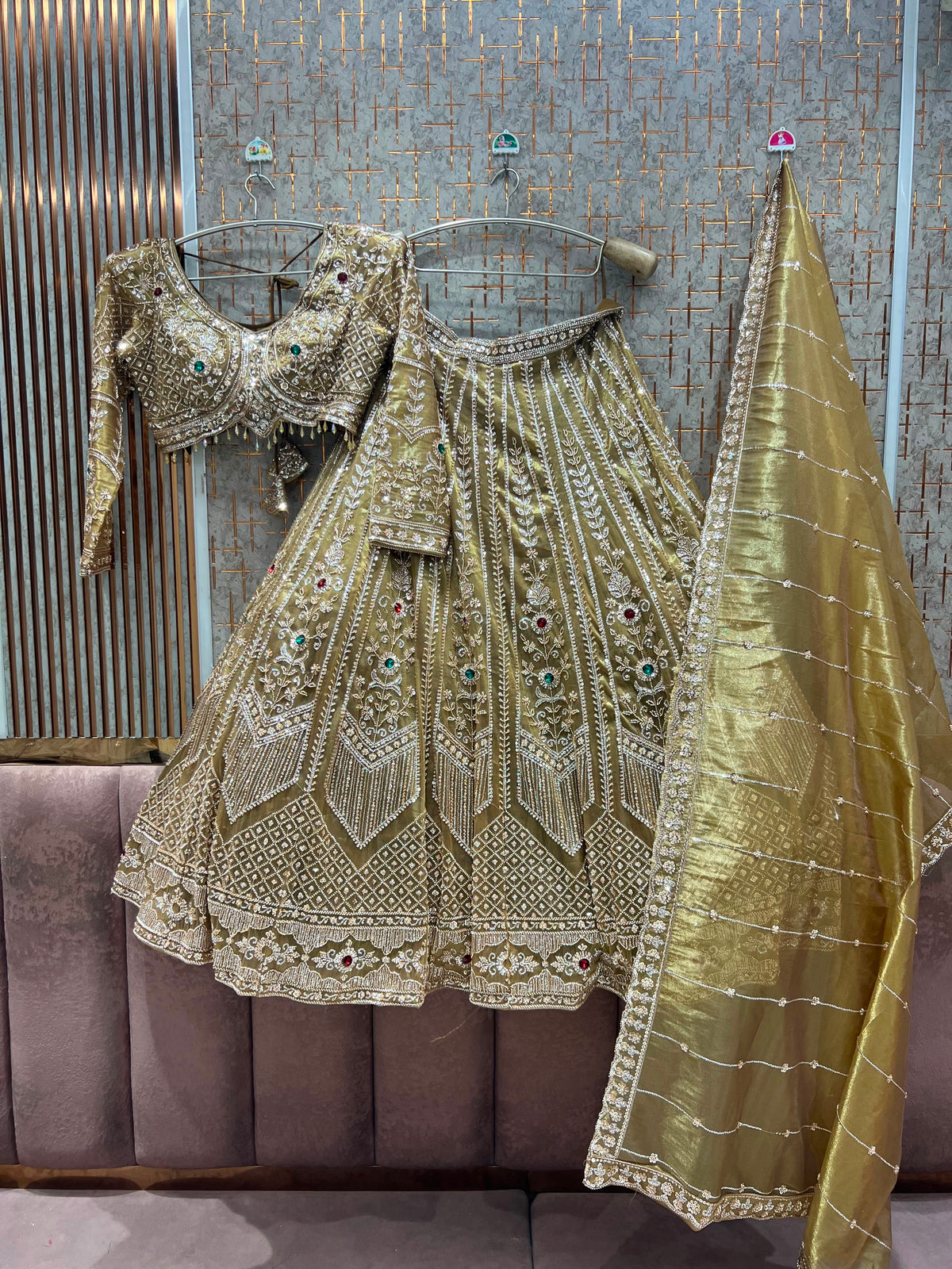 Green crop top lehenga