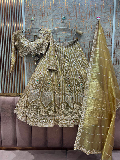 Green crop top lehenga
