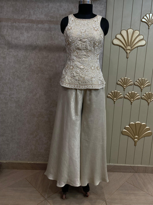 Golden Long Sharara Suit Dress Material