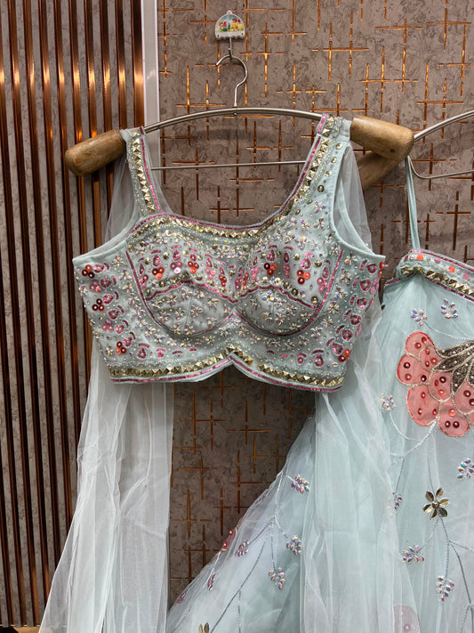 Sky Blue Pdp Crop Top Lehenga