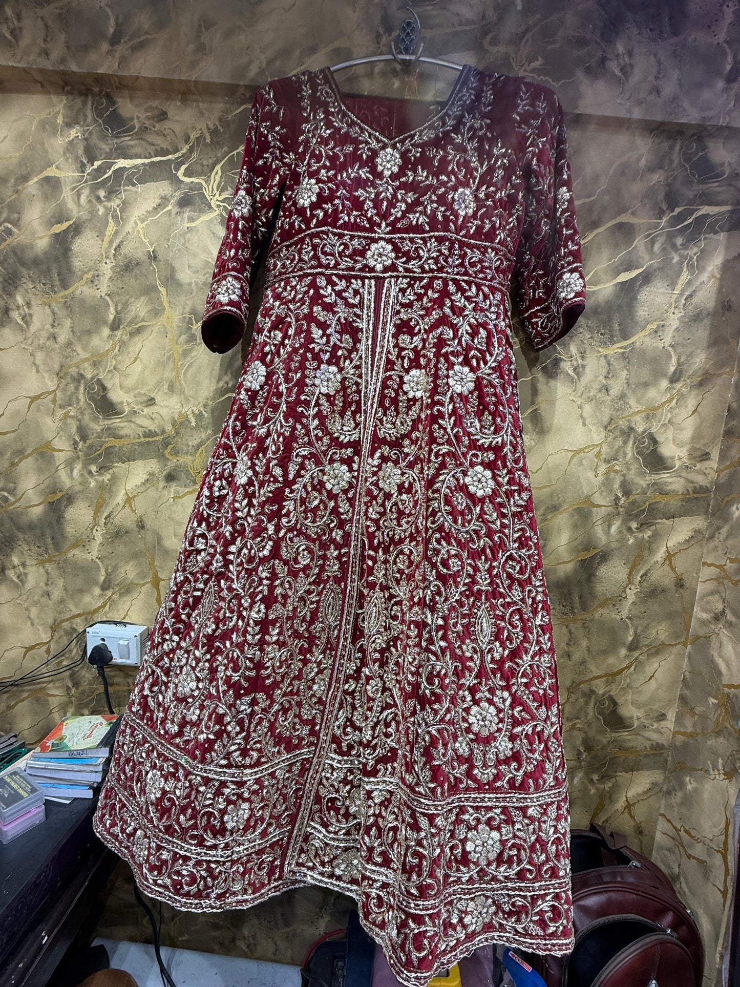 Maroon Farshi Garara Long peplum Dress
