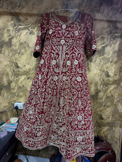 Maroon Farshi Garara Long peplum Dress