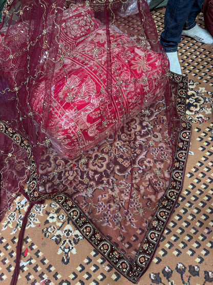 Beautiful Maroon Doli Barat Ball bridal Lehenga