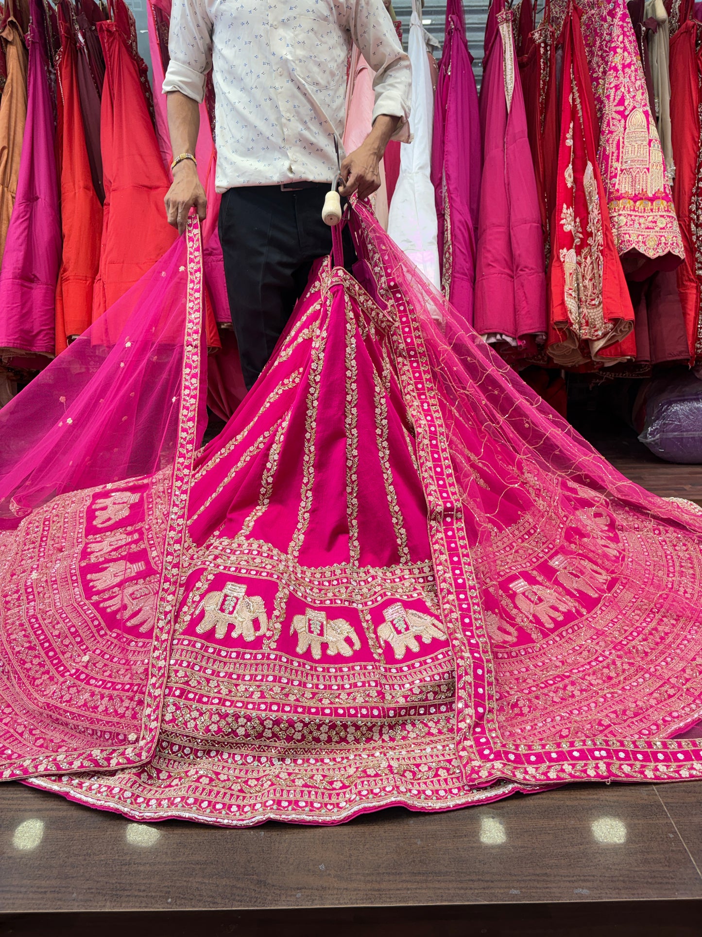 Designer Rani pink Gajraj handwork handmade bridal Lehenga