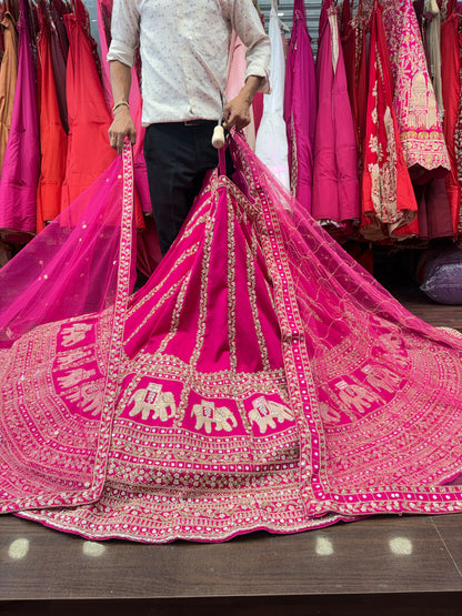 Designer Rani pink Gajraj handwork handmade bridal Lehenga