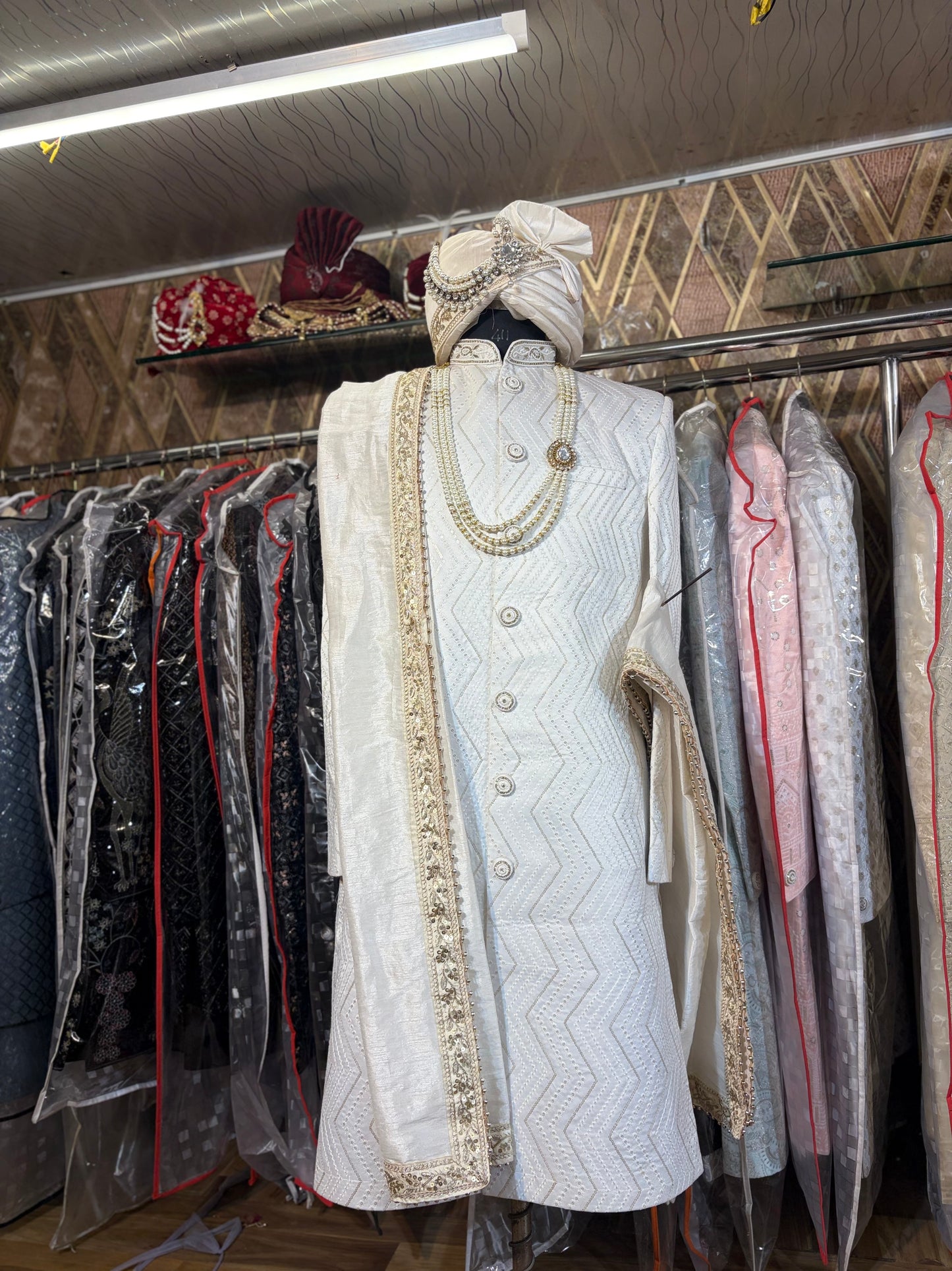 Golden cream white sherwani