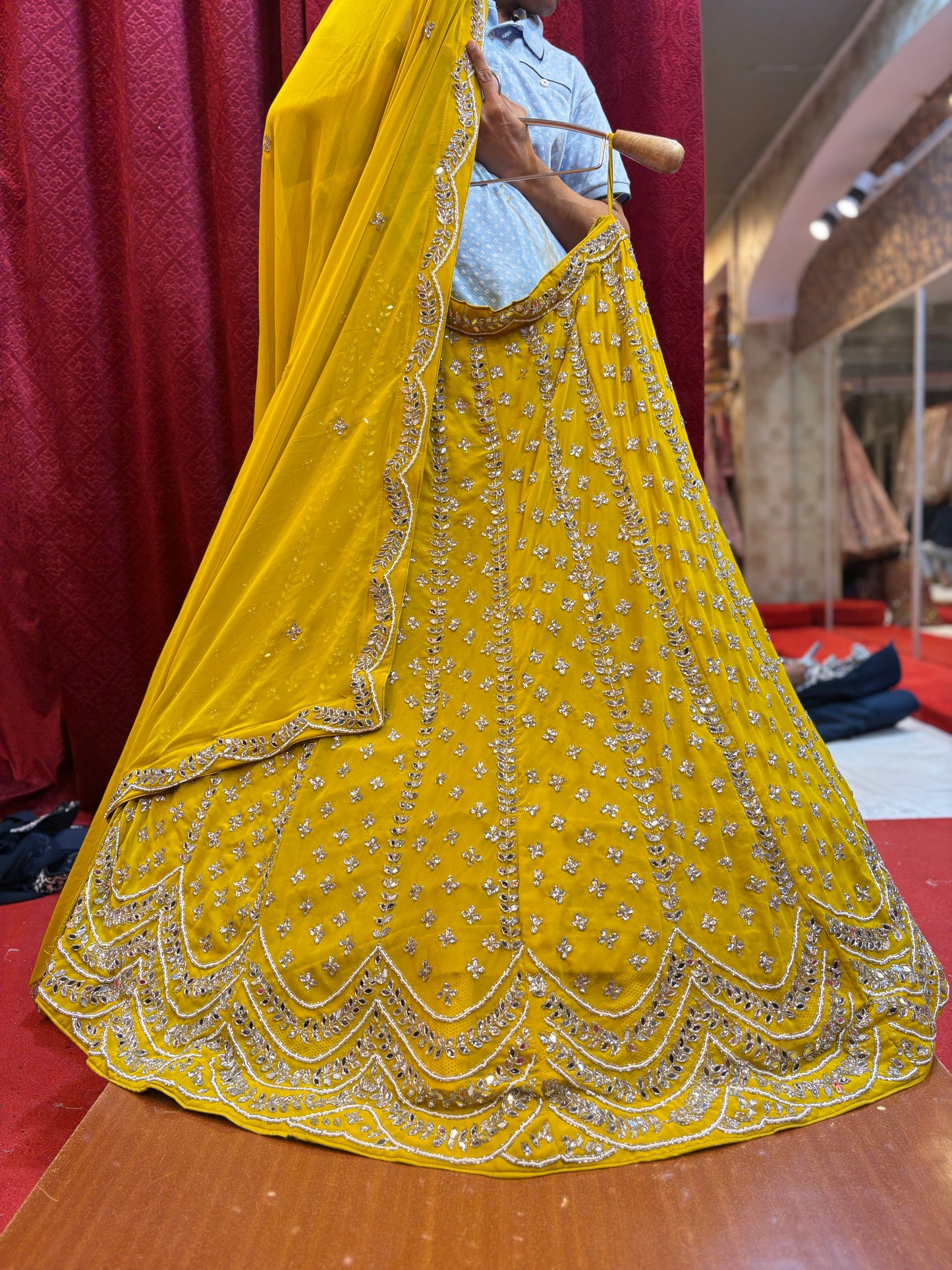 Pretty yellow haldi mehendi handwork Lehenga