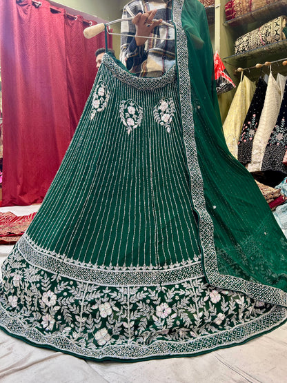 Fantástica lehenga verde oscuro