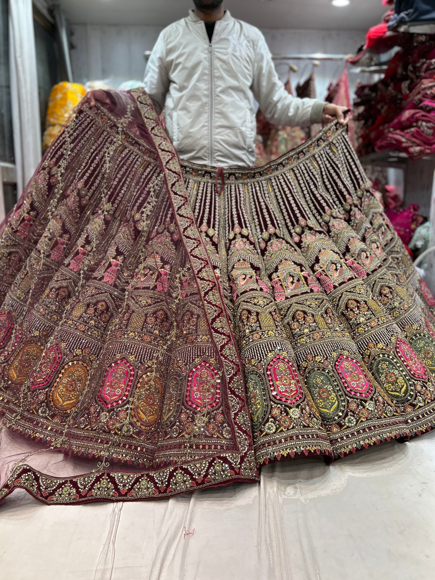 Something different maroon doli Barat ball bridal huge flare lehenga