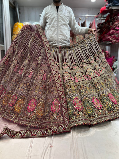 Something different maroon doli Barat ball bridal huge flare lehenga