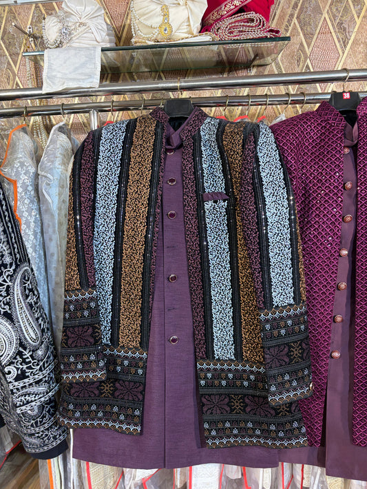 Maroon Multicolour Jodhpuri indo western blazer kurta Sherwani