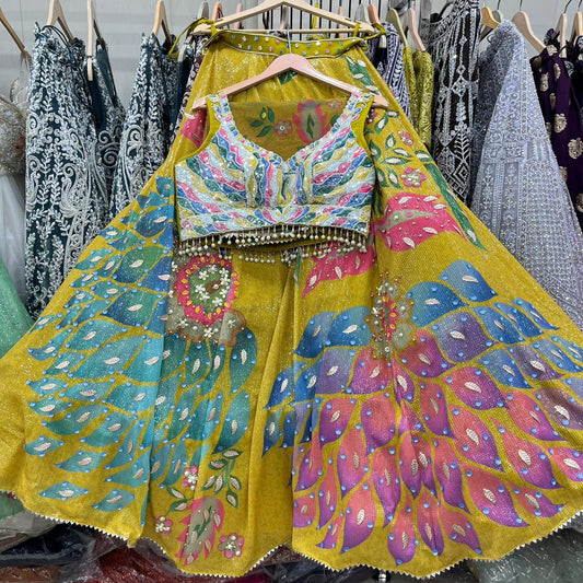 Yellow Haldi Mehendi PDP Crop Top Lehenga