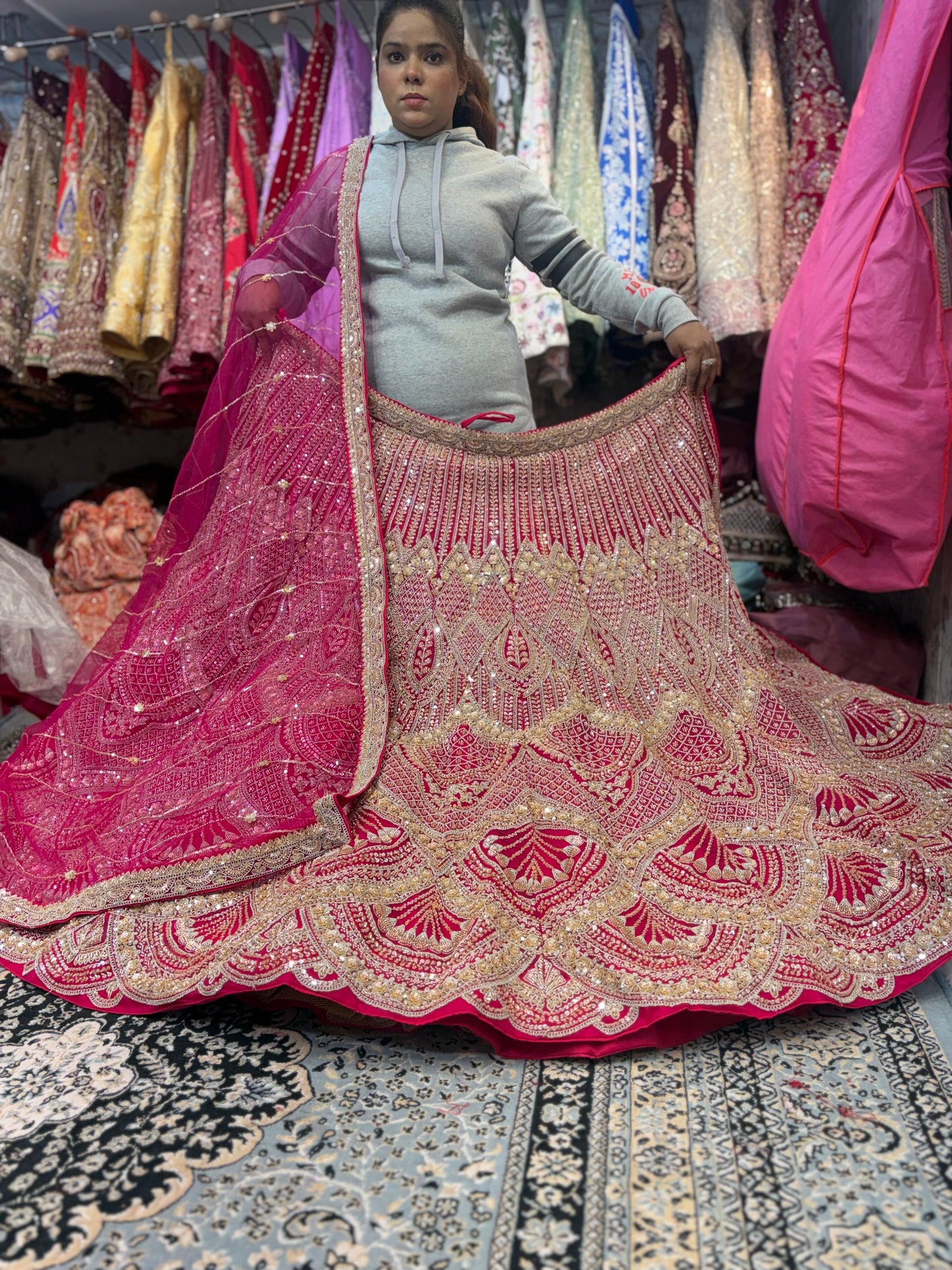 Designer Hot pink Mirror work Lehenga