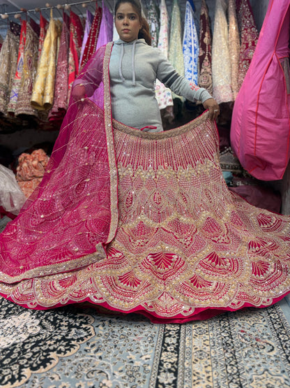 Designer Hot pink Mirror work Lehenga