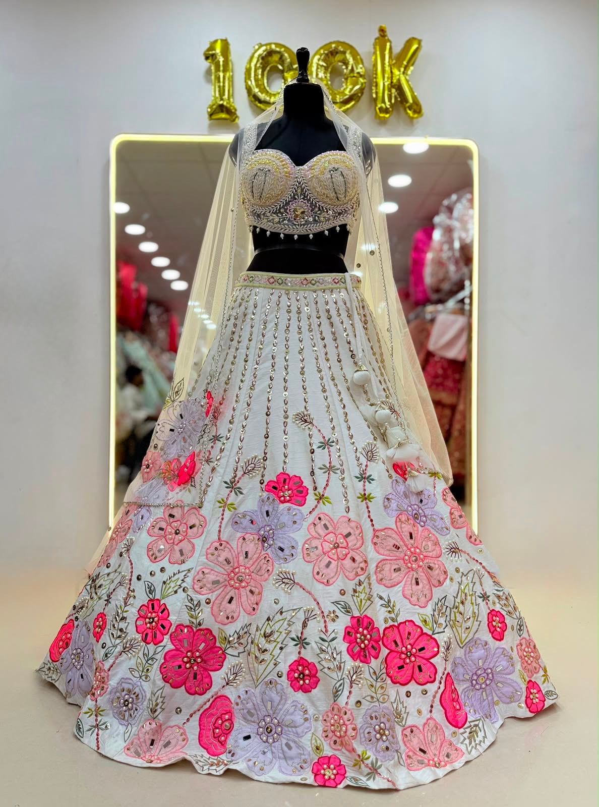 White Golden Pdp Crop Top Lehenga