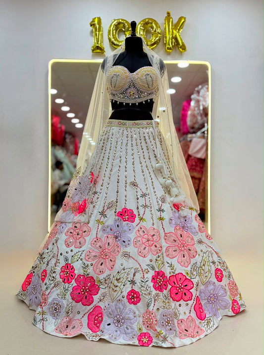 White Golden Pdp Crop Top Lehenga