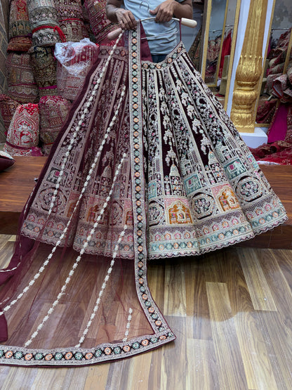 मरून बॉल ब्राइडल लहंगा