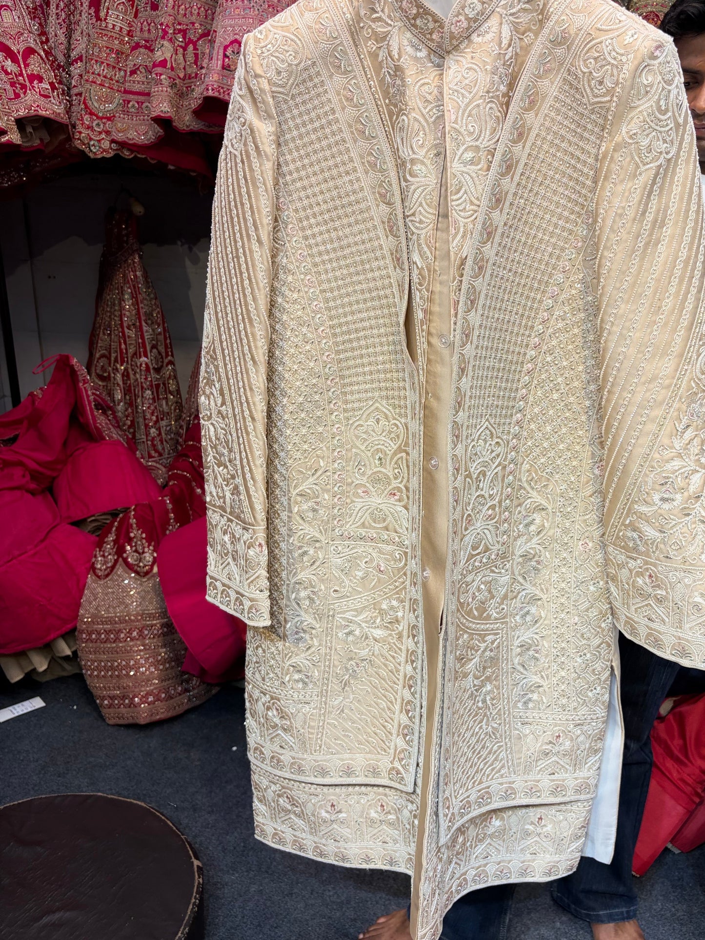 Royal Cream Golden Colour Sherwani
