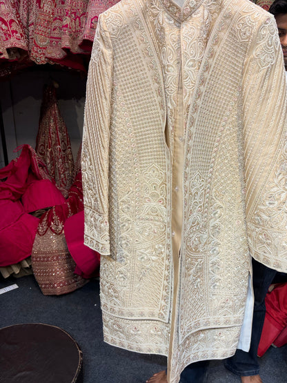 Royal Cream Golden Colour Sherwani