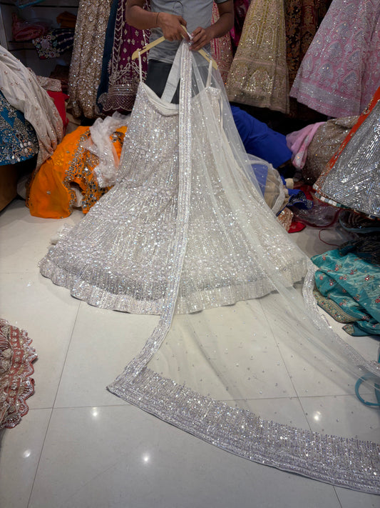 Silver White Zig Zag Handwork Lehenga