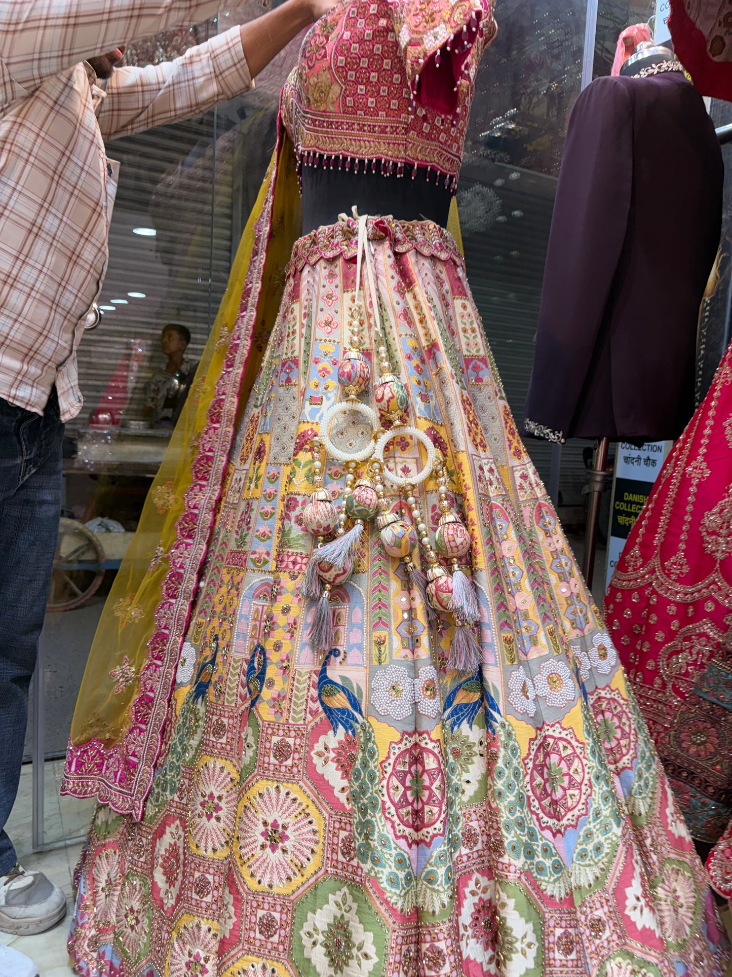 Designer Pink White Peacock Lehenga