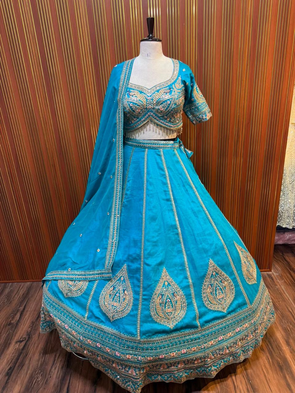 Green orange blue purple pink crop top Lehenga
