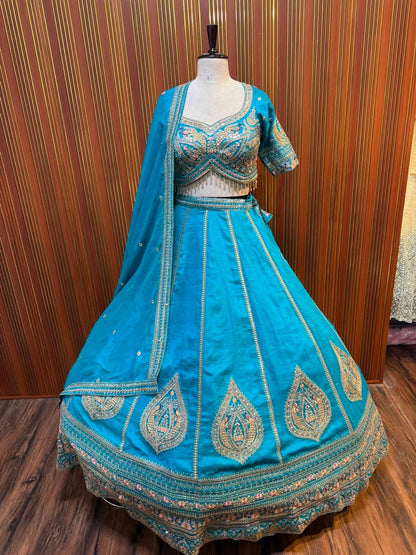 Green orange blue purple pink crop top Lehenga