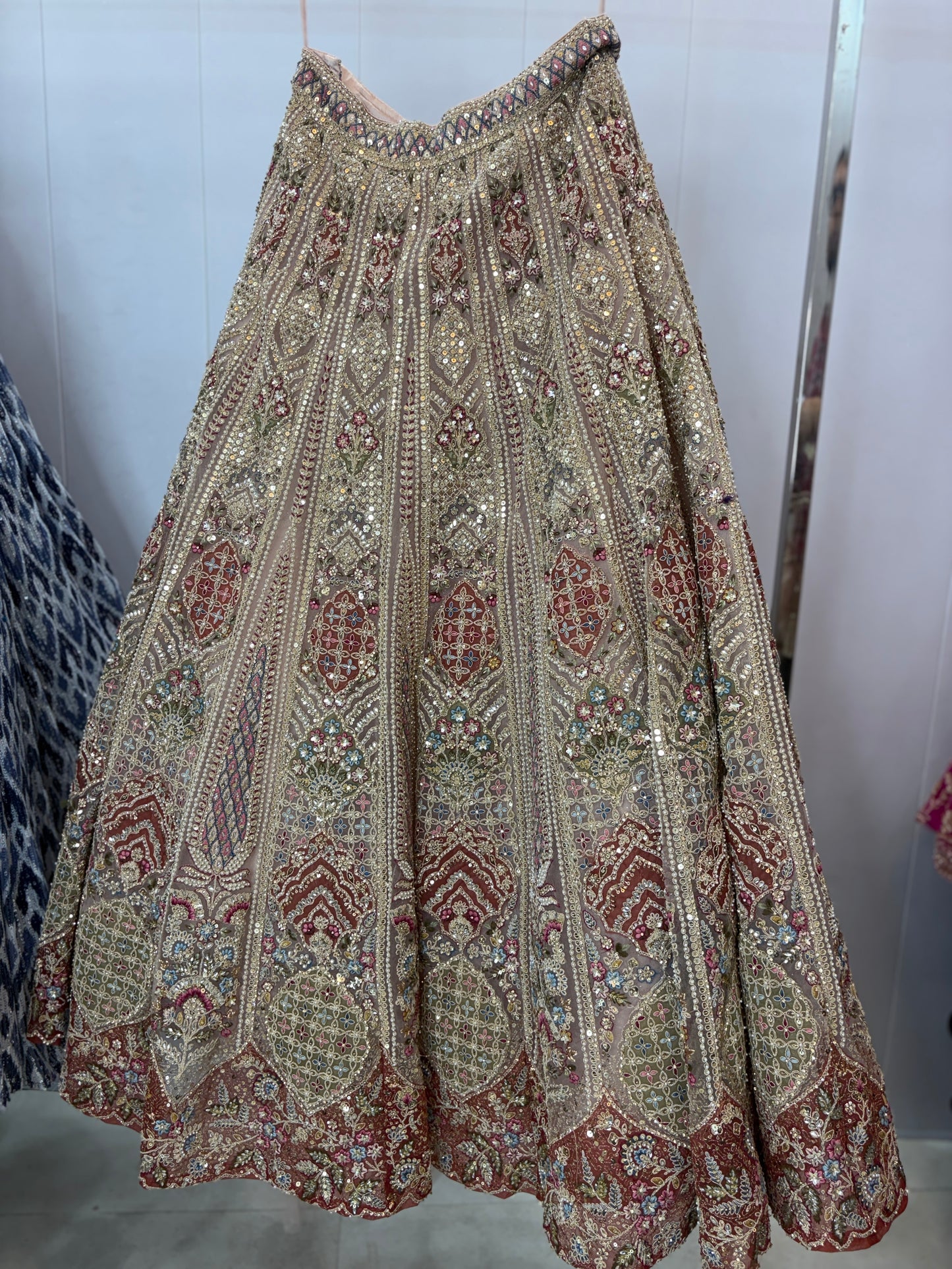 Beautiful Beige Golden Crop top Lehenga