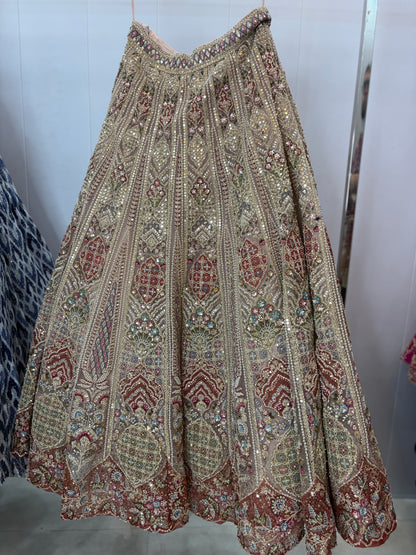 Beautiful Beige Golden Crop top Lehenga