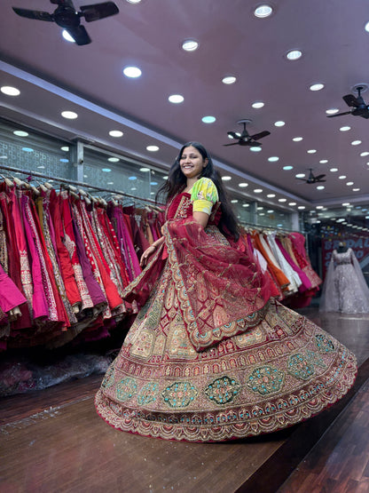 Attractive maroon bridal Lehenga happy customer