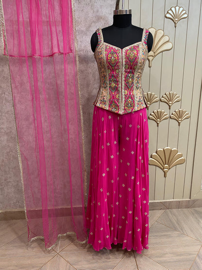 Pink Long Sharara Suit Dress Material