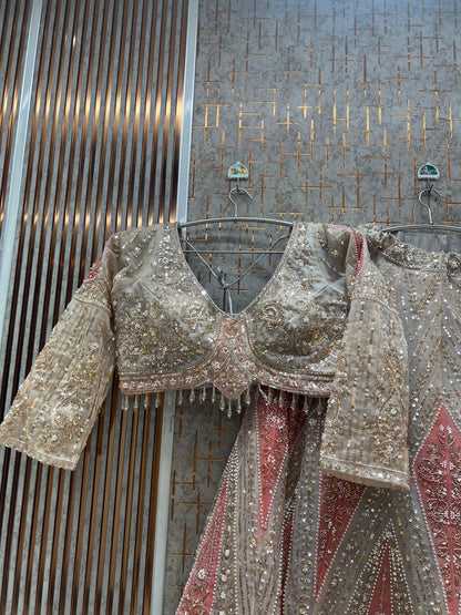 Golden pink crop top Lehenga