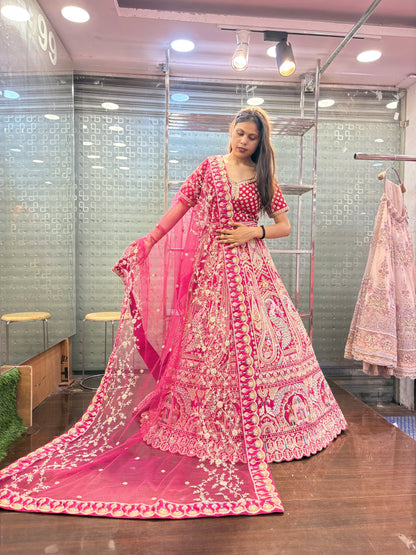 Glamorous red rani pink peacock bridal Lehenga