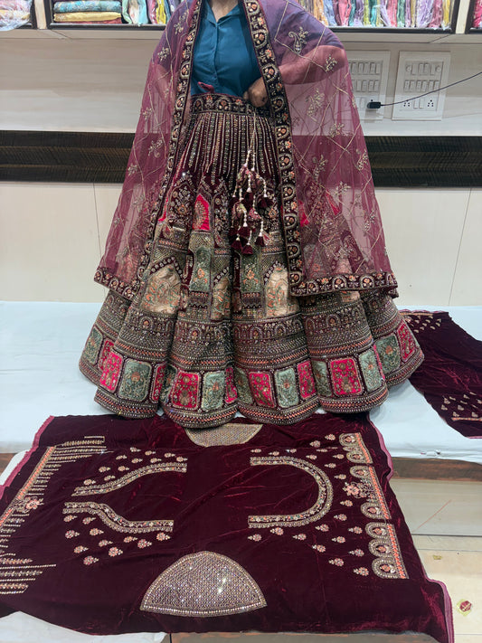 Beautiful Maroon Doli Barat Ball bridal Lehenga