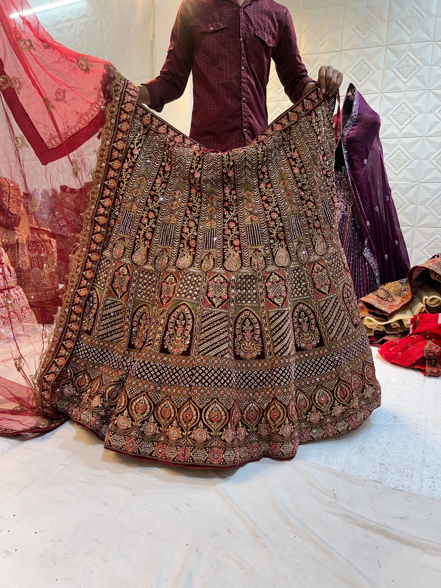 Glamorous maroon bridal Lehenga