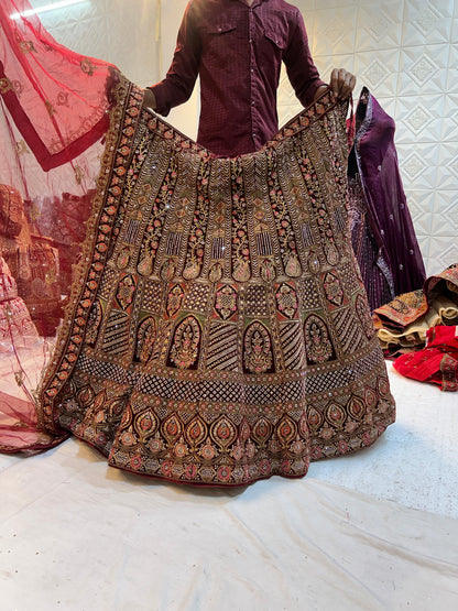 Glamorous maroon bridal Lehenga