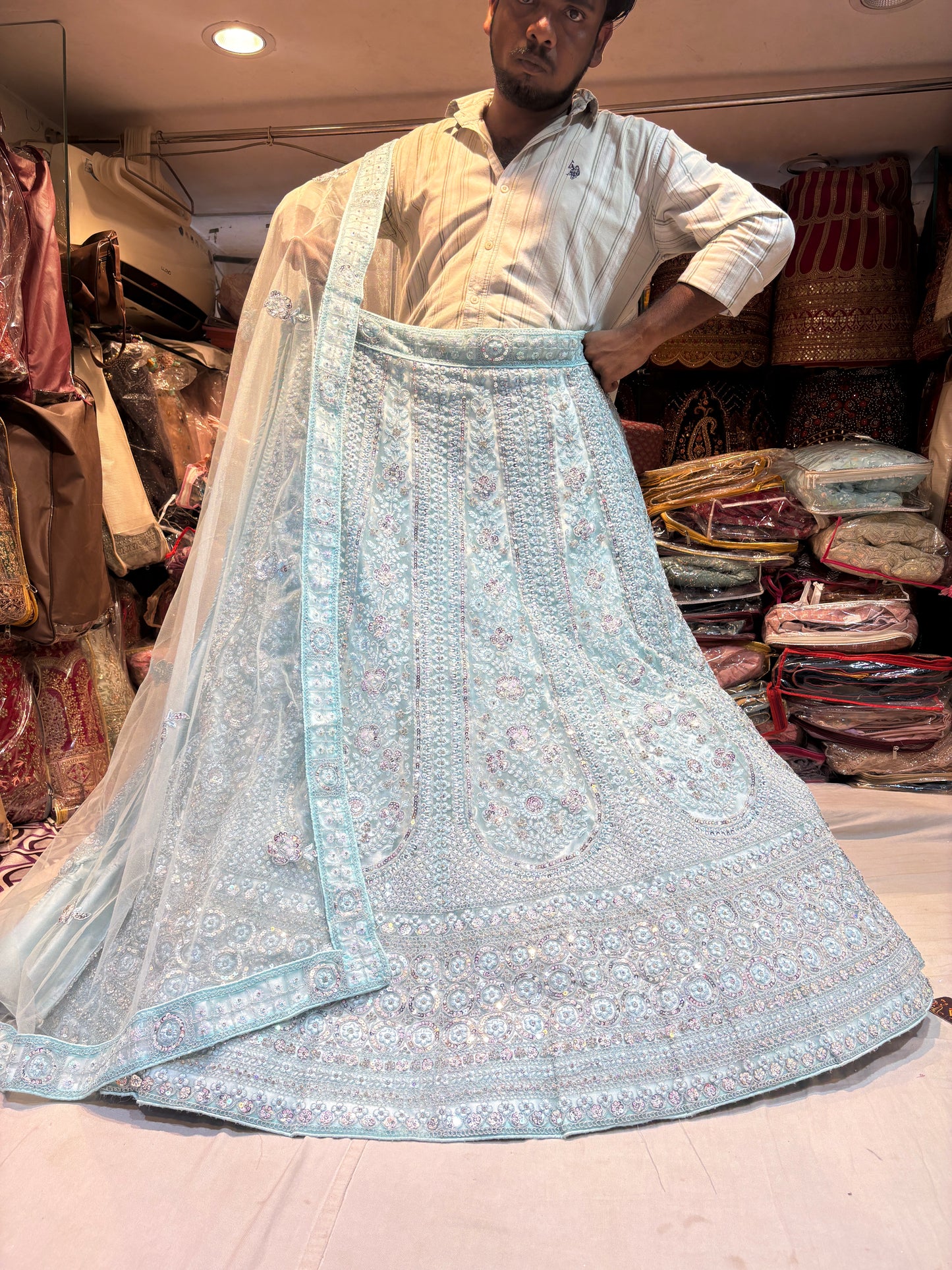 Agradable lehenga azul cielo