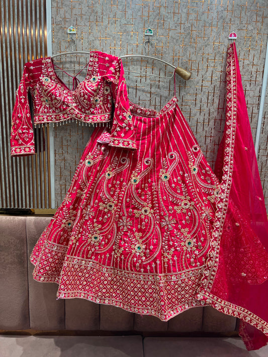 Pink jewellery theme crop Top Lehenga
