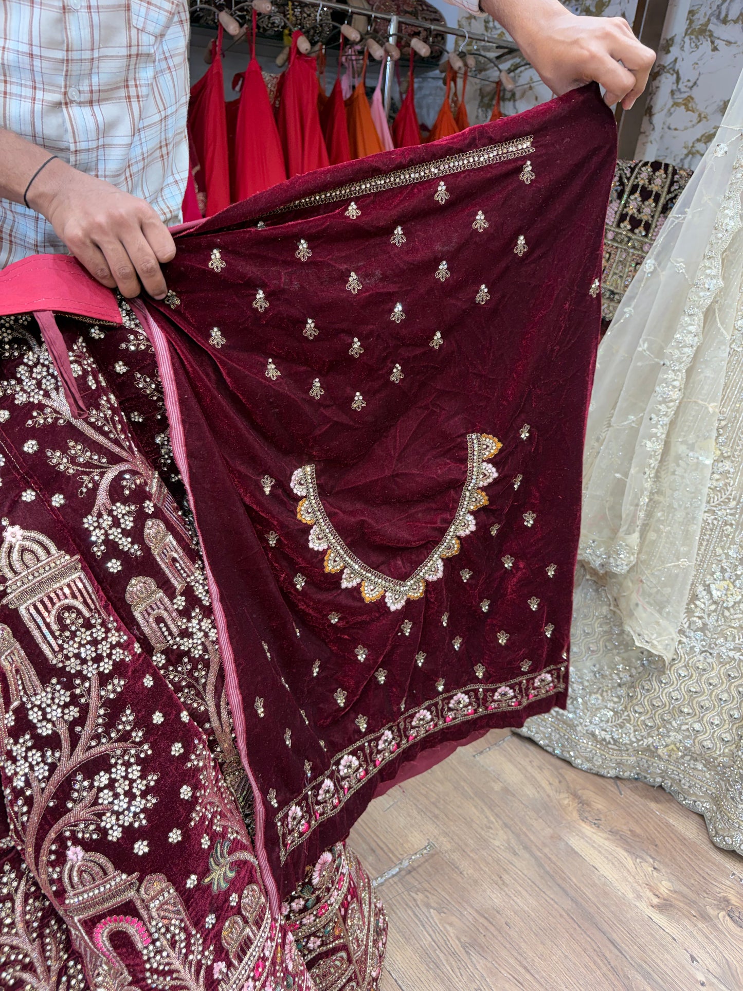 Dark Maroon Ball Bridal Lehenga