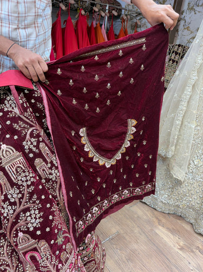 Dark Maroon Ball Bridal Lehenga